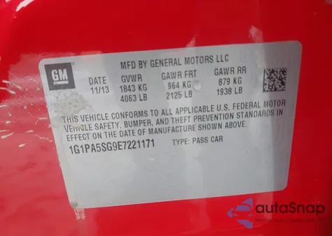 2014 Chevrolet Cruze Ls Auto from USA, damaged, VIN 1G1PA5SG9E7221171